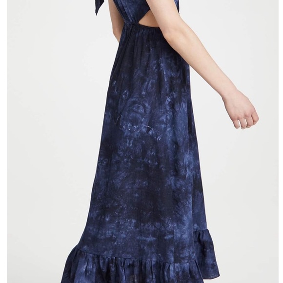 Likely Rosa Dress Indigo Blue Tie-Dye Puff Sleeve Smocked Poplin Maxi - Picture 2 of 3